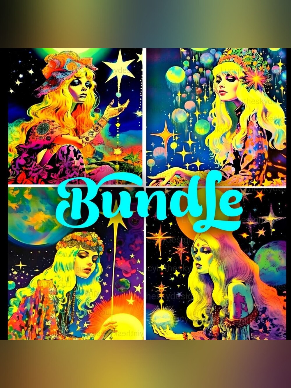 Glowing Goddess Bundle 4 Pack Magical Colorful Universe Celestial Wall Art